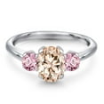 thumbnail image 3 of Gem Stone King 1.50 Ct Oval Peach Morganite Pink Lab Grown Diamond 925 Sterling Silver Ring, 3 of 6