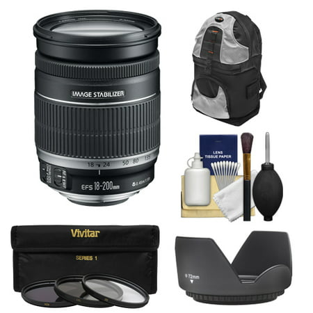 Canon EF-S 18-200mm f/3.5-5.6 IS Zoom Lens with Case + 3 UV/FLD/CPL Filters + Hood + Kit for EOS 7D, 70D, Rebel T3, T3i, T5, T5i, SL1 DSLR