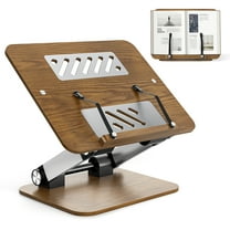 YTAKY Book Stand for Reading,Adjustable Book Holder with 360° Swivel Base & Page Clips,Wooden Panel Aluminium Base,Suitable for Music Scores, Recipe, Tablet, Laptop