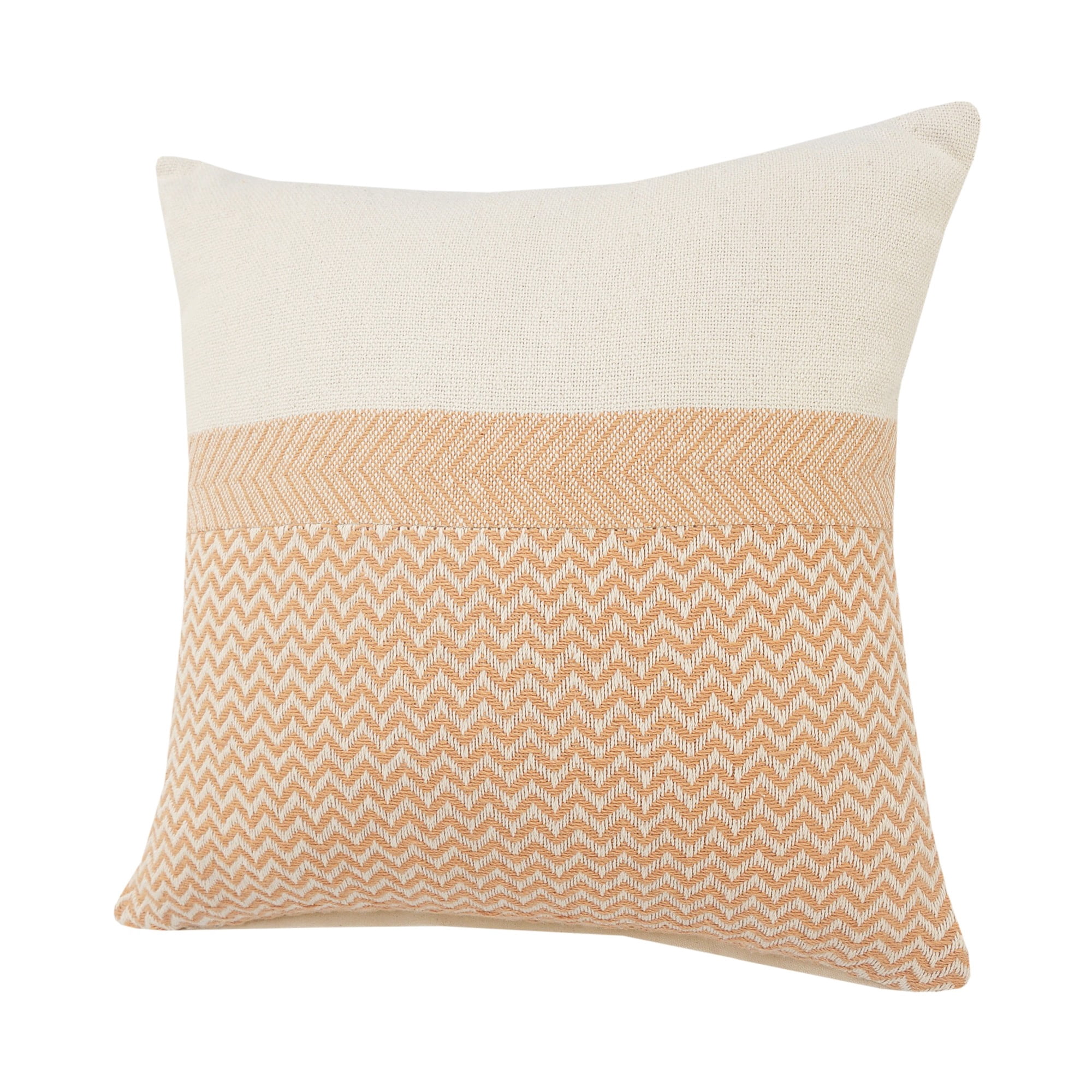 Laddha Home Designs Geometric Loomed Rectangular Cotton Throw Pillow Cover - 20" - Cream and Orange