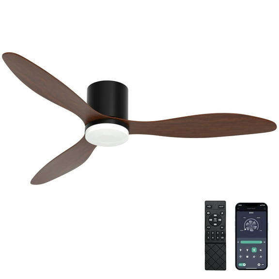 Ceiling Fans with Lights,52 Inch Low Profile Ceiling Fan with Remote/App Control,Flush Mount,DC Reversible Motor,Dimmable LED for Bedroom,Indoor/Outdoor Use