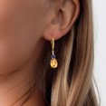 thumbnail image 3 of Gem Stone King 18K Yellow Gold Plated Silver Yellow Citrine and Blue Created Sapphire Dangle Earrings for Women with Lab Grown Diamond (3.83 Cttw, Oval Checkerboard 9X7MM), 3 of 3
