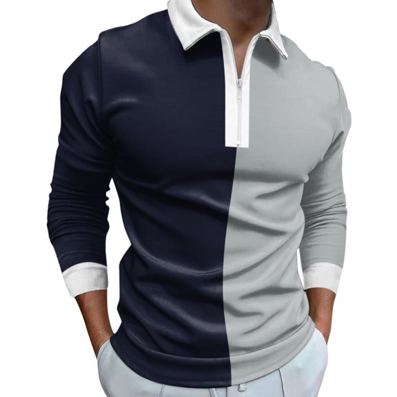zuwimk Polo Shirts For Men,Men's Long Sleeve Silk Touch Polo Navy,M