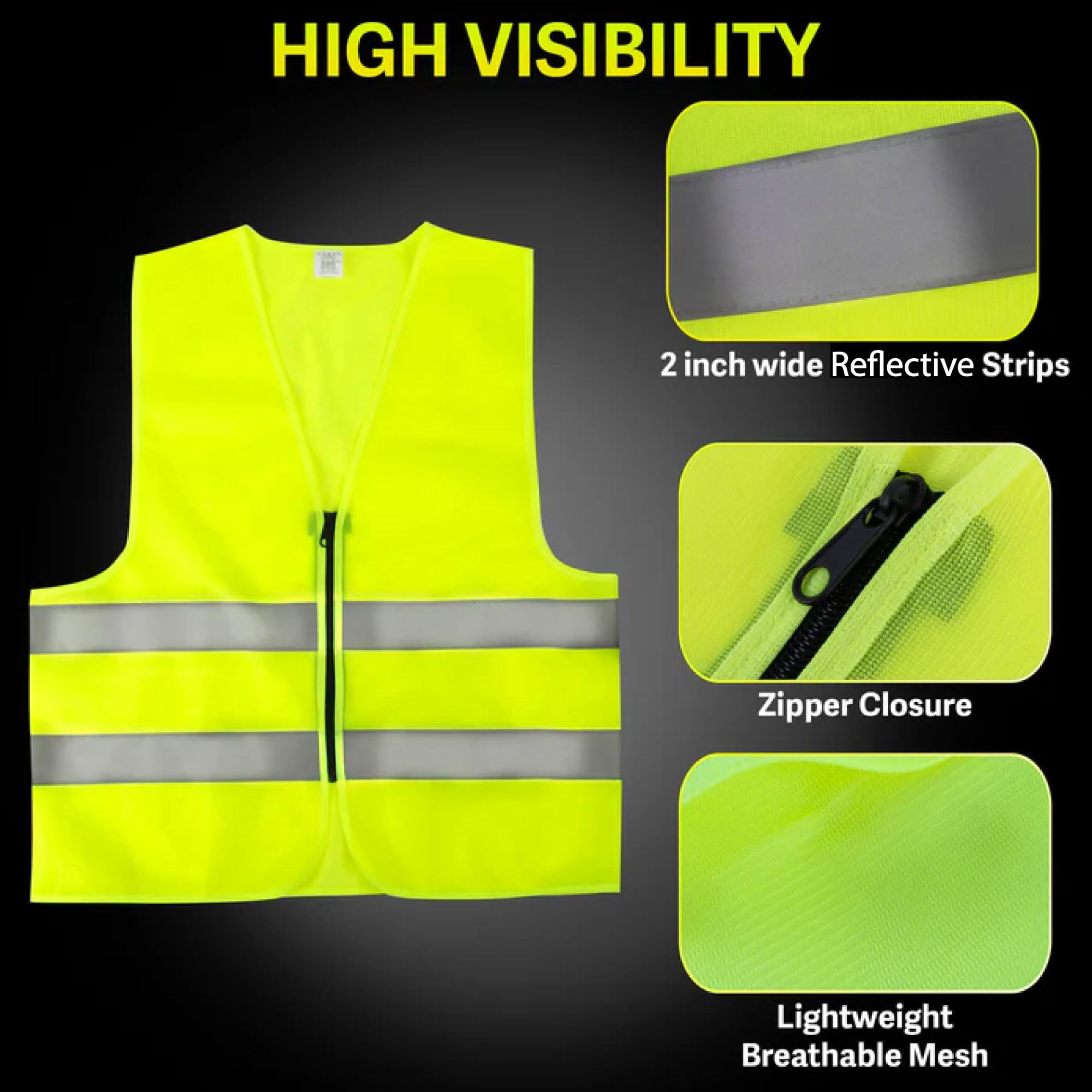 20 Pack of ANSI/ISEA Approved Reflective Yellow High Visibility Construction Safety Vests with Zipper Closure for Men and Women