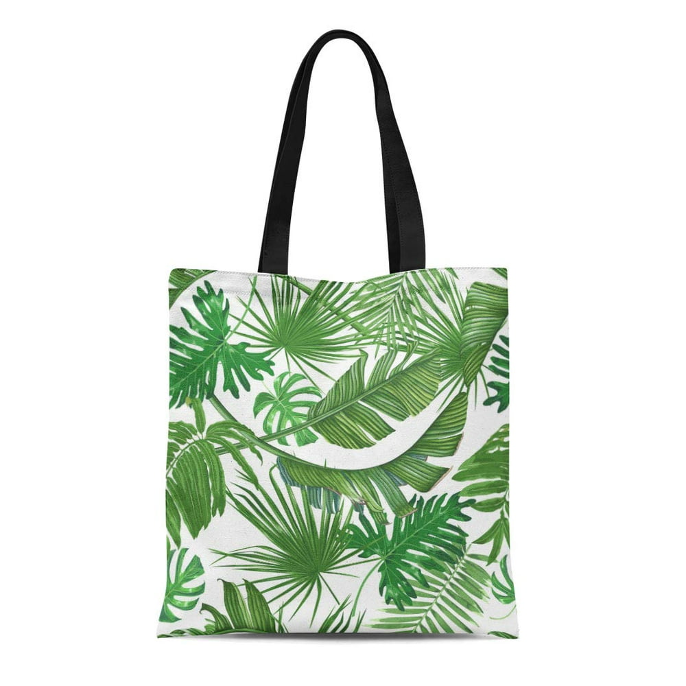 ASHLEIGH Canvas Tote Bag Green Frond Tropics Palm Leaves Jungle Pattern ...