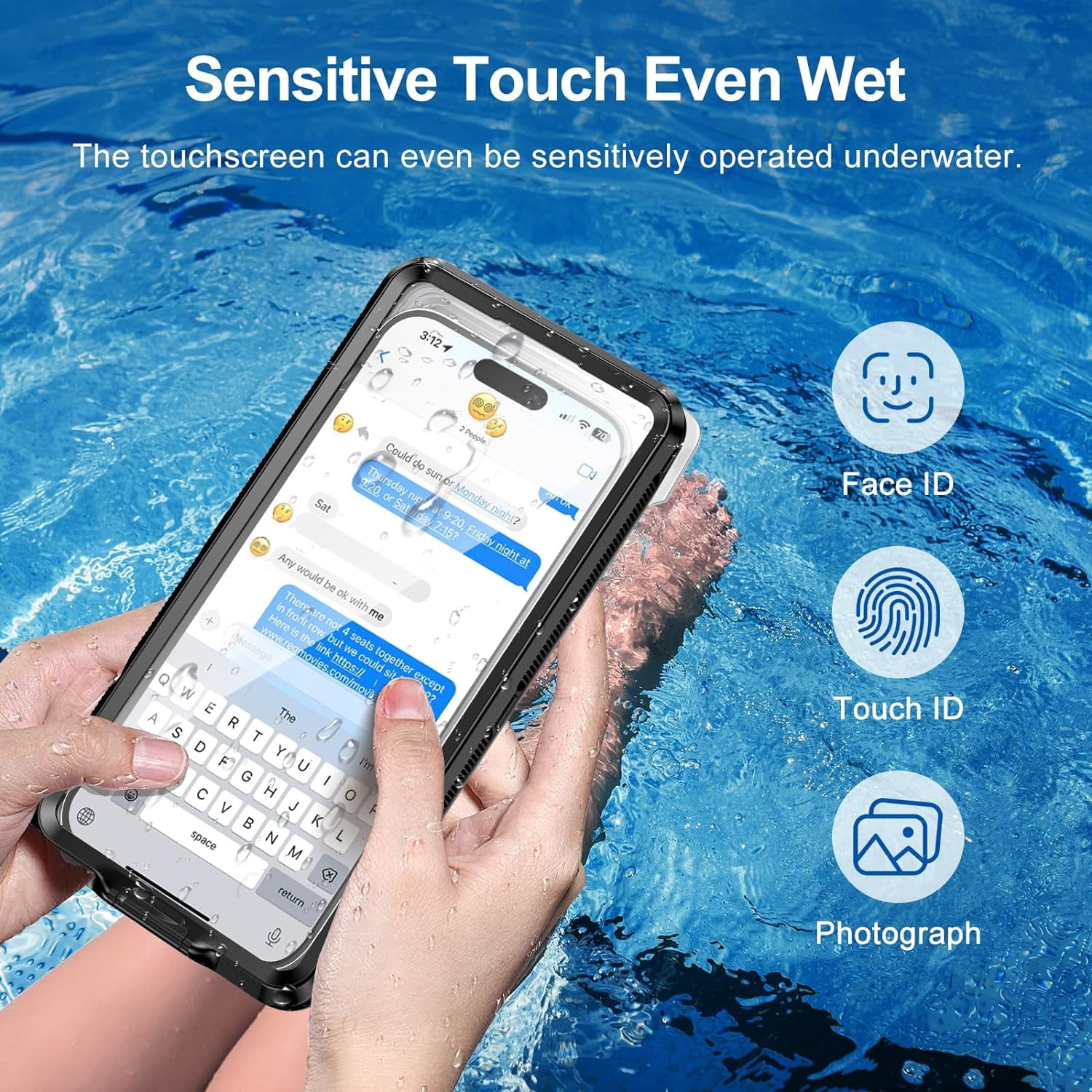 KOMI Waterproof Phone Case, Underwater Snorkeling Diving Phone Case, Universal Self-Check Water Proof Pouch Dry Bag Up to 6.9 Inch for iPhone 15/14/13/12/11/Samsung S24/S23/Google Series - Black