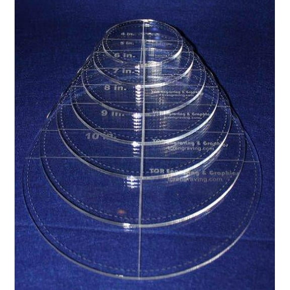 Circle Template with Seam Allowance 7 Piece Set. 4",5",6",7",8",9",10" - Clear 1/4" Thick