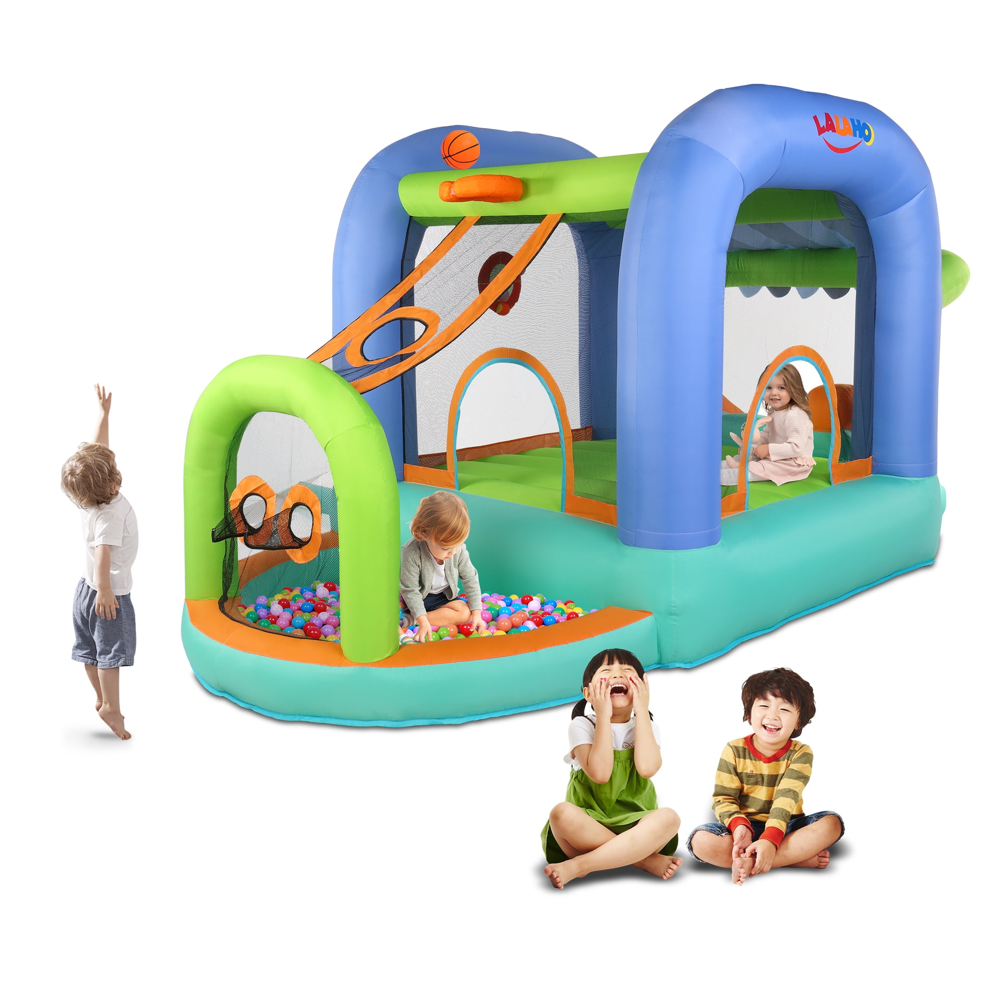 CIPACHO Kids Outdoor Inflatable Castle, Play Bounce House 420D 840D Oxford Cloth Trampoline Ball Pool, Small Jump Bed with Included Blower for Backyard