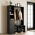 thumbnail image 5 of RichYa 65"H Hall Tree with Bench & Shoe Storage,Freestanding Coat Rack with Narrow Cabinets for Entryway, Living Room, Black(D), 5 of 7