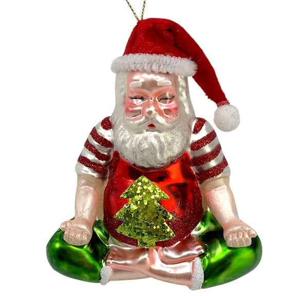 Yoga Santa Ornament - Yogi Lotus Pose Blown Glass Christmas Tree Holiday Decoration