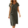 thumbnail image 4 of Asgosdo Dresses for Women Summer Cotton Linen Short Sleeve Solid Color Casual Cozy Going Out Midi Dress, 4 of 5