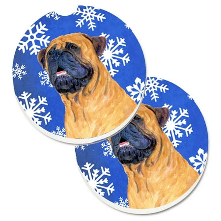 

Carolines Treasures SS4658CARC Mastiff Winter Snowflakes Holiday Set of 2 Cup Holder Car Coasters Large multicolor