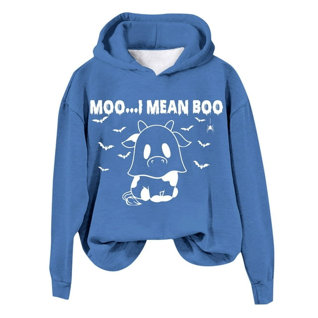 WEAIXIMIUNG Sweatshirts d'Automne pour Femmes Plus Décontracté Je Veux Dire Imprimé Vache Manches Longues Sweat à Capuche