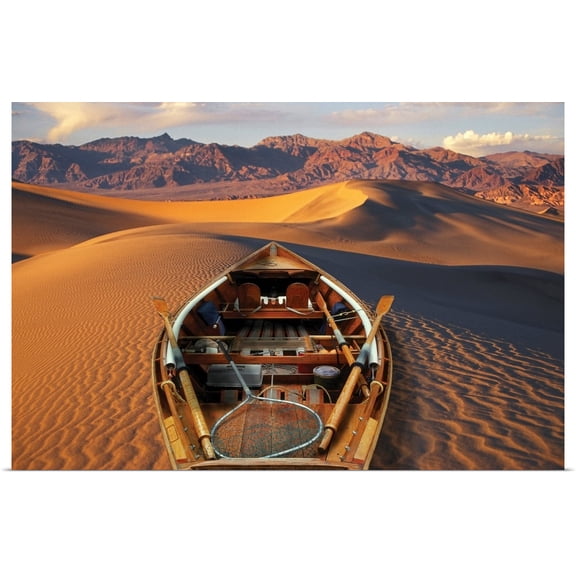 Great BIG Canvas | Rolled Poster Print entitled Drift boat resting on sand dunes in Death Valley National Park