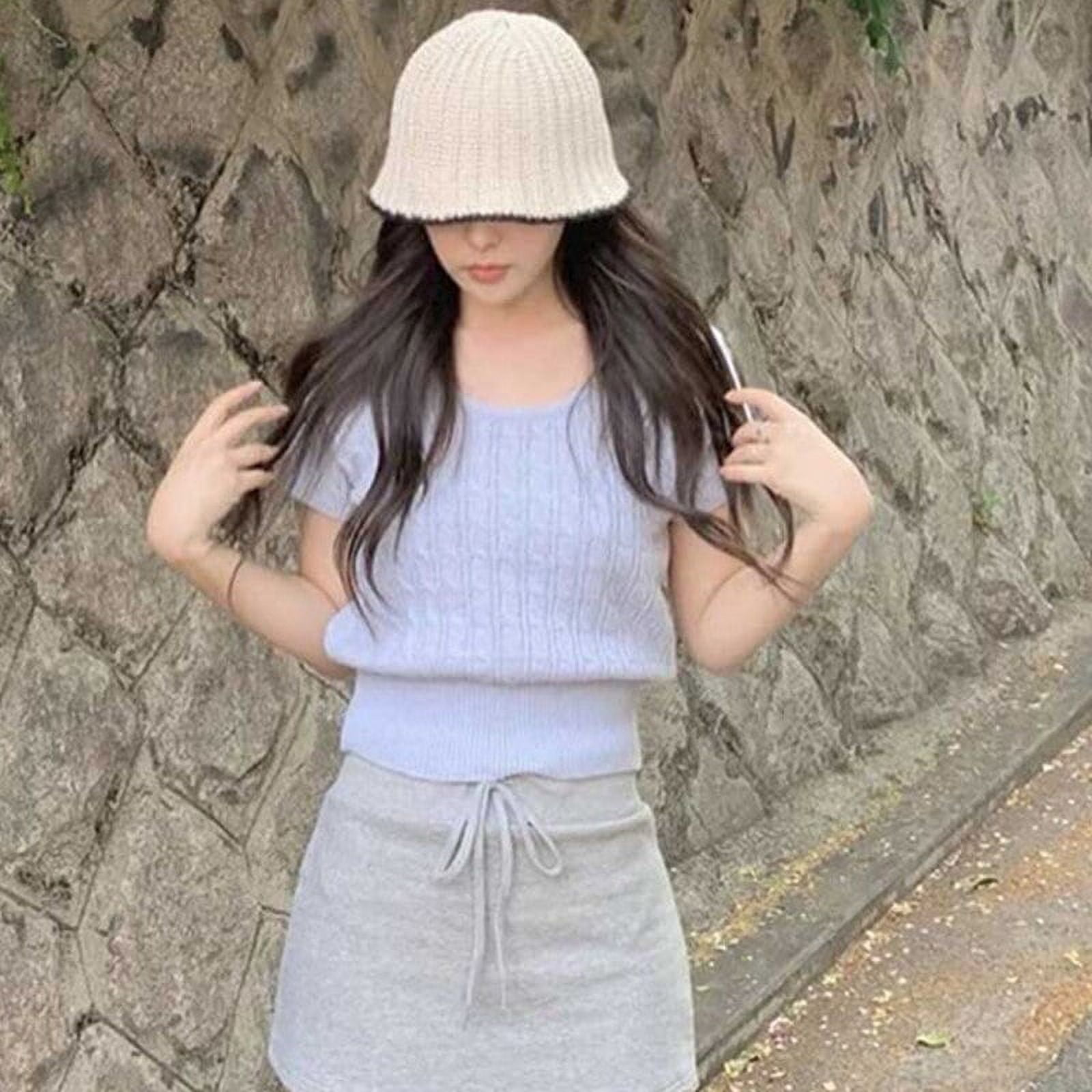 CoCopeaunts Summer Knitted Bucket Hat For Women Breathable Sun Hats Colorblock Thin Panama Bob Outdoor Ladies Foldable Fisherman Caps Bonnet