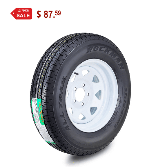 ROCKMAN Trailer Tire Wheel Assembly ST175/80R13 6-Ply C 91M 5 Lug on 4.5" PCD White Spoke Rim