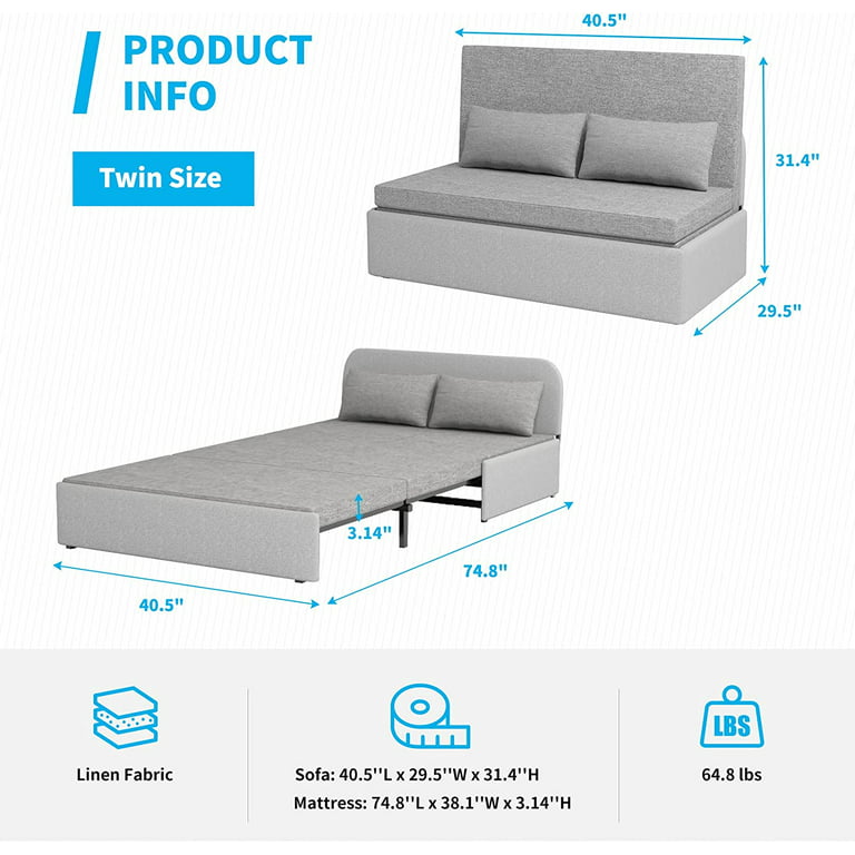 Mjkone Twin Size Convertible Sofa Bed