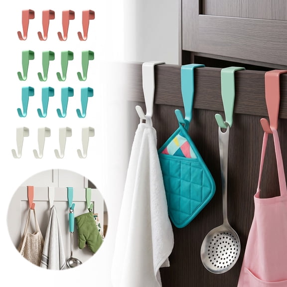 4pcs Over The Door Cabenit Drawer Hooks Carbon Steel Hanger Hook No Drill Cabinet Drawer Organizer Easy to Install Hook for Hanging Stocking Clothes Towels Kitchen Cabinet Bathroom Door