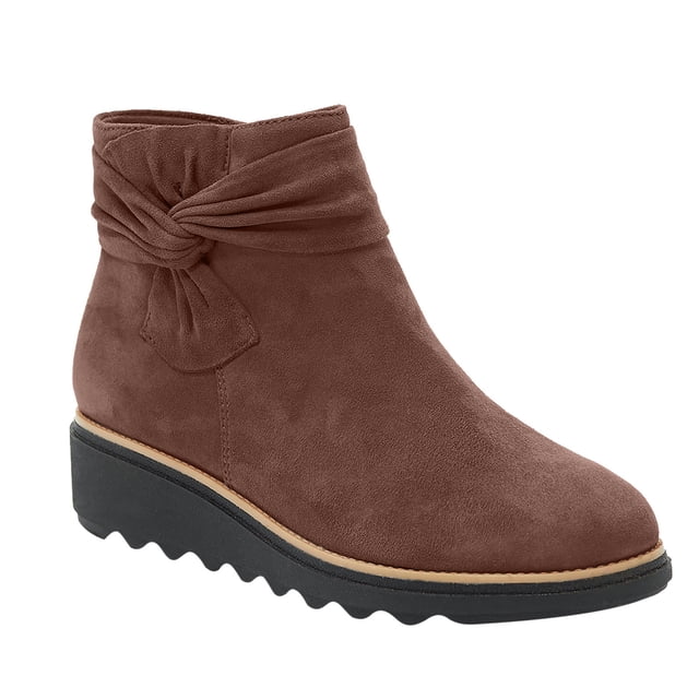 Womens Shoes Fashion Minimalistic British Style Solid Color Flock Bow Wedge Short Boots