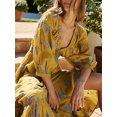 thumbnail image 4 of Caoirhny Women’s Bohemian Floral Dress Summer Half Sleeve V Neck Shirred Waist A-Line Dress Long Flowy Dress, 4 of 9