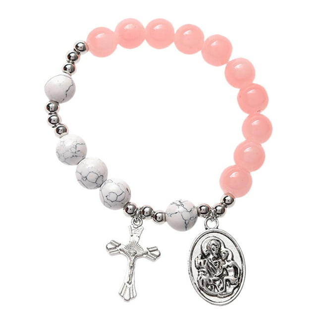 Pulsera de cruz de cristal, pulsera de cuentas, pulsera de rosario, joyería para mujer