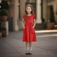 thumbnail image 6 of TQWQT Girls Red Dresses Summer Short Sleeve Girls Sundress Size 10-12 A Line Dresses Cute Kids Crew Neck Party Dress Basic Tween Girls T-Shirt Dress with Pockets Red 110, 6 of 8