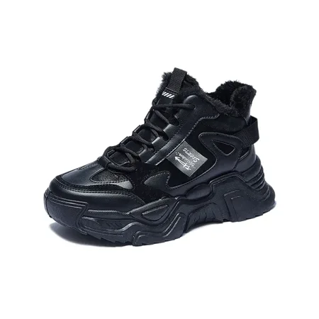 

Women‘s Fleece Sneakers Faux Leather High Top Lace Up Waterproof Solid Warm Shoes