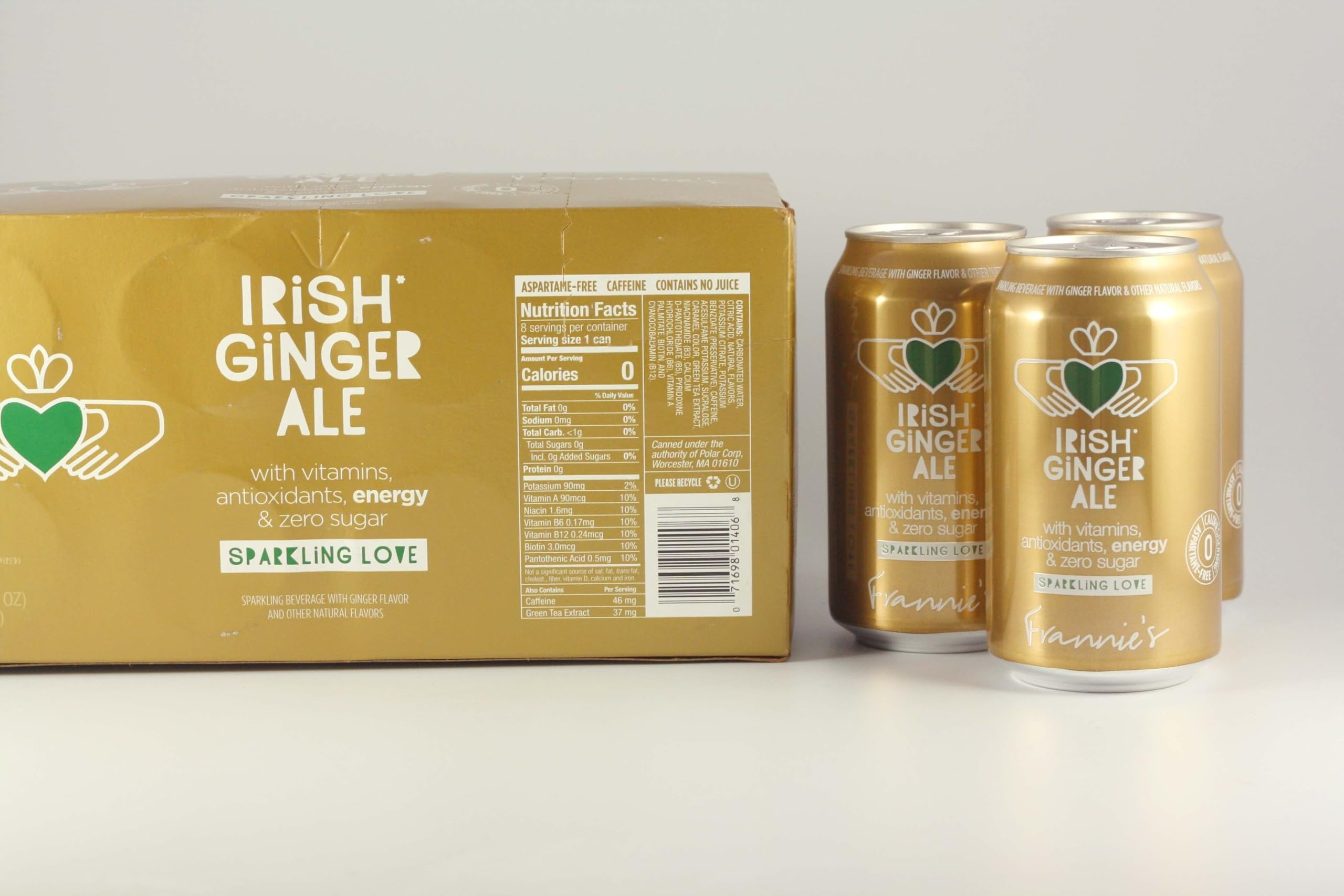 KauffmanTreats Frannie Sparkling Beverage- Zero Calories & Sugar, Aspertame Free: 24-Ct Case 12 Oz. Cans Irish Ginger Ale