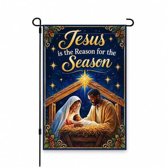 Christian Nativity Scene Garden Flag, "Jesus is the Reason for the Season" Design, 12 x 18 Inch, Perfect for Christmas Outdoor Lawn, Patio, Porch Decor