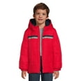 thumbnail image 2 of Weather Tamer Boys Hooded Long Sleeve Chest Stripe Winter Puffer Coat, Sizes 4-16, 2 of 6
