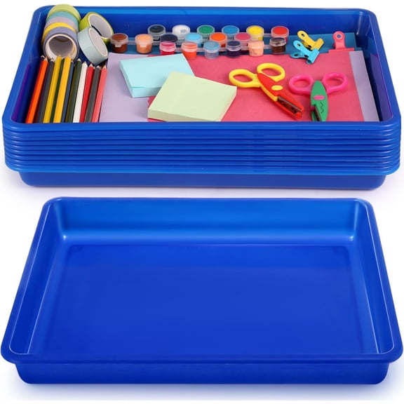 10 Pcs Flat Storage Organizer Tray Bin Letter Size Paper Tray for Classroom Plastic Stackable File Organizer for School Office Teacher Book Organization(Blue,16.14 x 11.81 x 1.38 Inch)