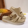 thumbnail image 5 of CYMMPU Women's Triple Strap Platform Slide Sandals, Buckle Decor Open Toe Slip On Wedge Slippers, Casual Summer Footwear Khaki 38, 5 of 9