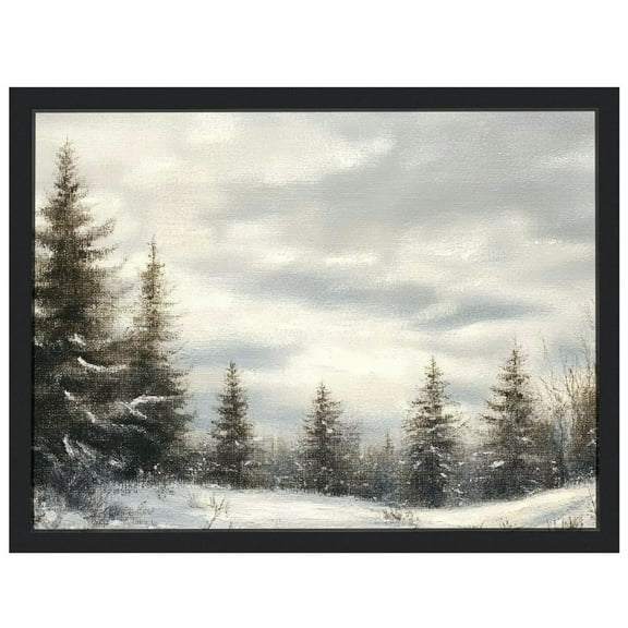 Winter Pine Forest Landscape Canvas Wall Art, Rustic Christmas Snowy Pine Tree Poster Print, Watercolor Nature Wilderness Wall Decor Artwork for Living Room framed