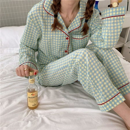 

CoCopeaunt Cotton Plaid Pajamas for Women Korean Purple Pyjamas Sets Autumn Pijamas Sleepwear Nightie Loungewear Pjs Dropshipping
