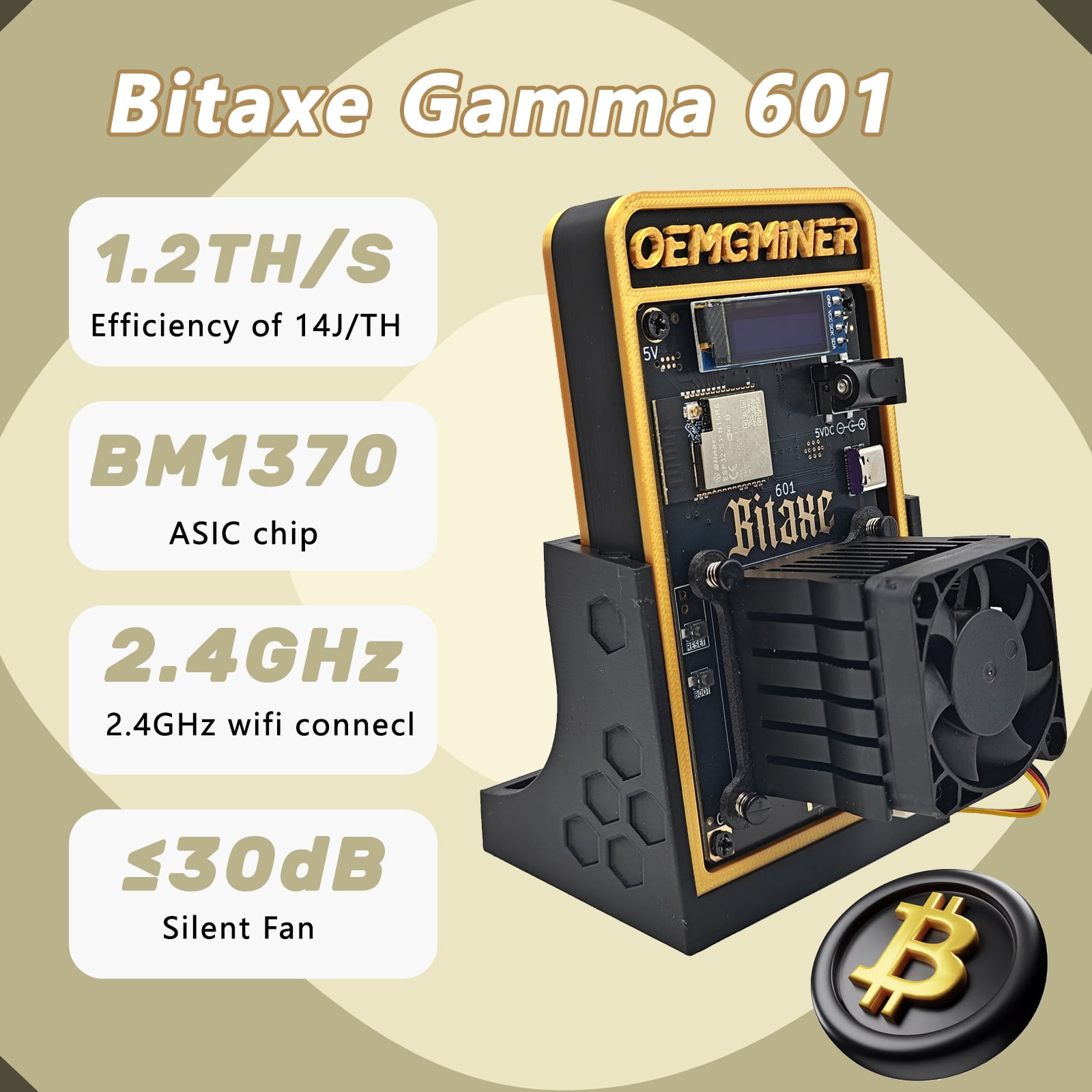 Bitaxe Gamma 601 BTC Miner 1.2TH/s, BM1370 ASIC Chip, 2.4G WiFi