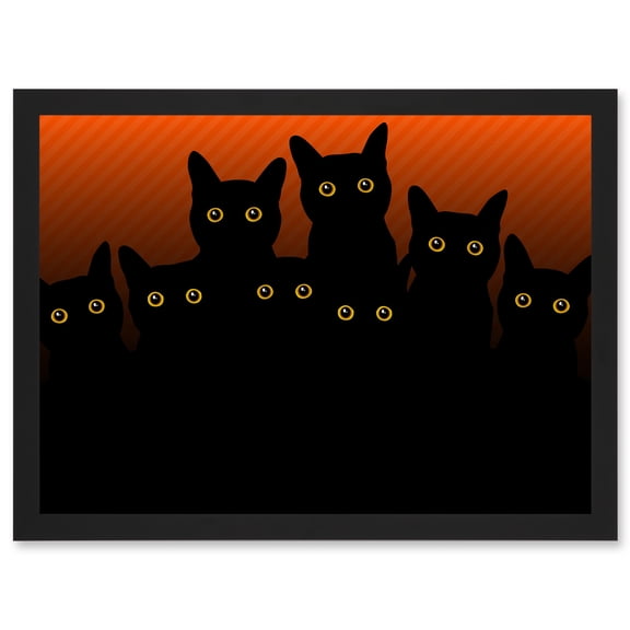 Painting Illustration Eight Black Cat Silhouettes A4 Artwork Framed Wall Art Print