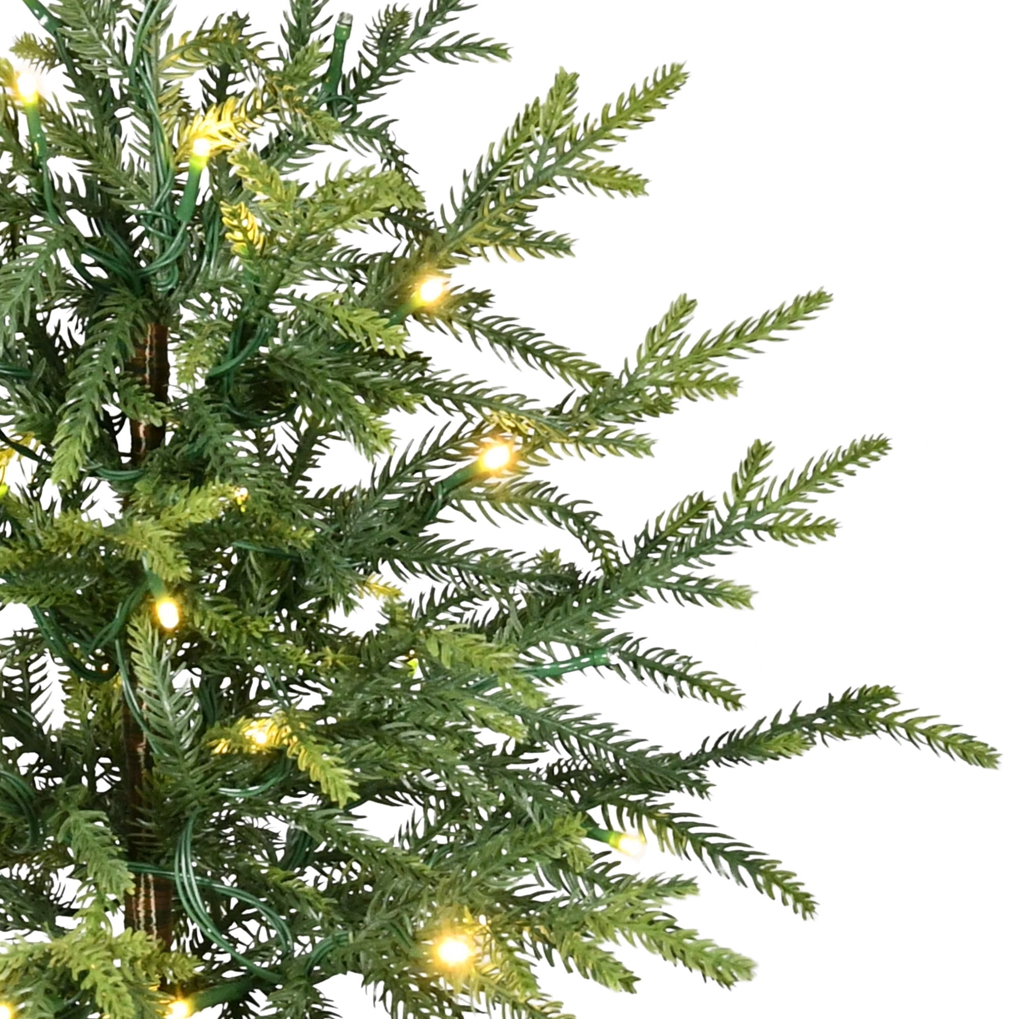 My Texas House 2' Small Pre-Lit Norfolk Pine Green Artificial Christmas Tree with 30 Warm White Twinkle LED Lights in Woven Basket