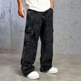 thumbnail image 5 of Smawell Men's Black Cargo Jeans, Relaxed Fit Wide Leg Denim Pants, Multi Pocket Workwear Jeans for Casual & Streetwear, Sizes 28-36, 5 of 7
