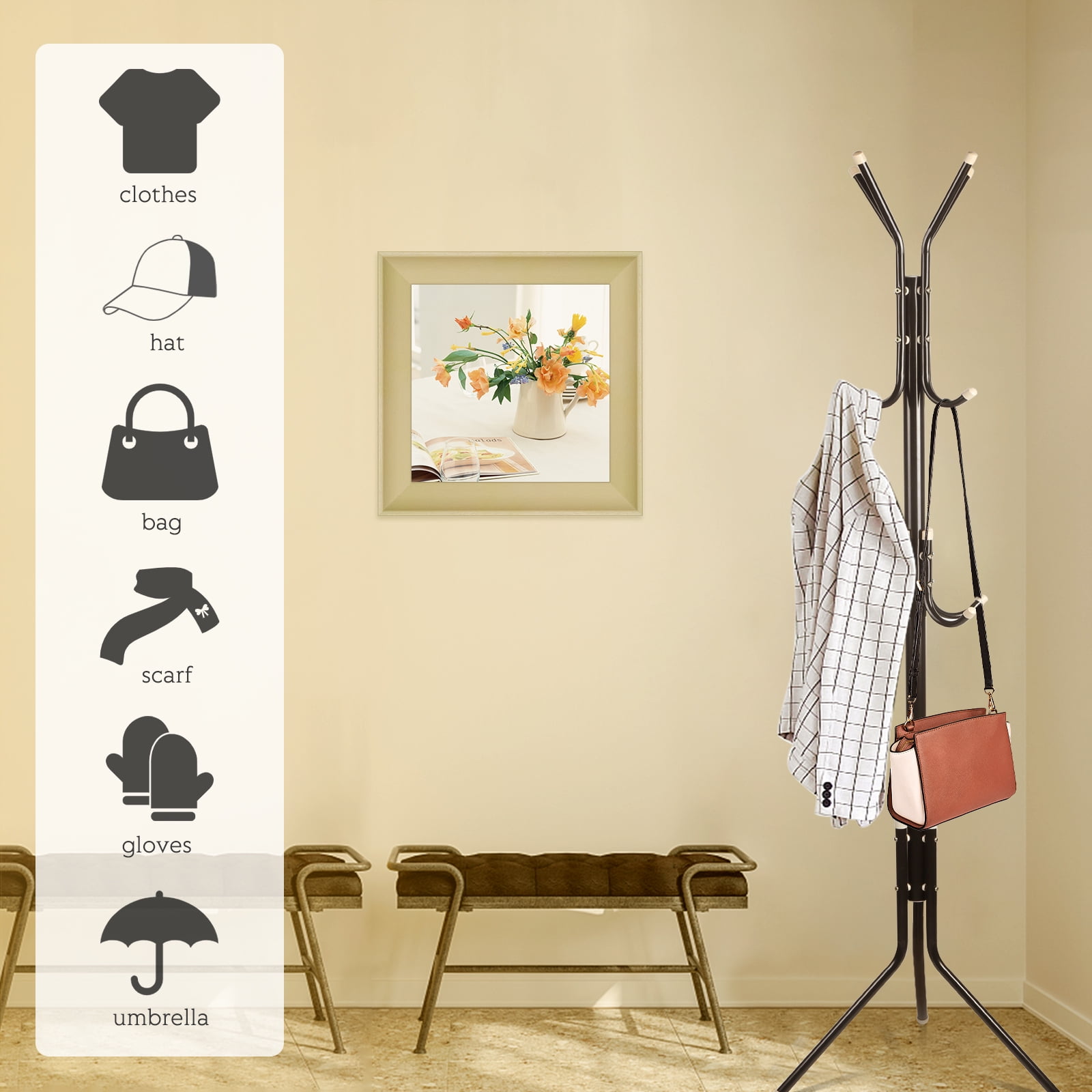 Leyeet Coat Rack, 10 Hook Standalone Stainless Steel Hat Stand Clothes