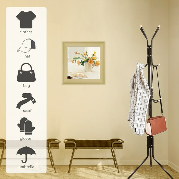 Leyeet Coat Rack, 10 Hook Standalone Stainless Steel Hat Stand Clothes Hanger Hall Tree for