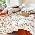 thumbnail image 3 of JOLUSERE Ensemble de Housse de Couette Grand, 3 Pcs Orange Floral Respirant Réversible Doux pour Toutes les Saisons, CARAMEL, 3 of 10