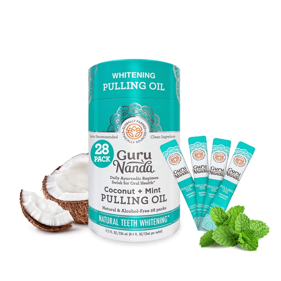 GuruNanda Coconut Oil Pulling with Essential Oils & Vitamins D, E & K2 Travel Mouthwash for