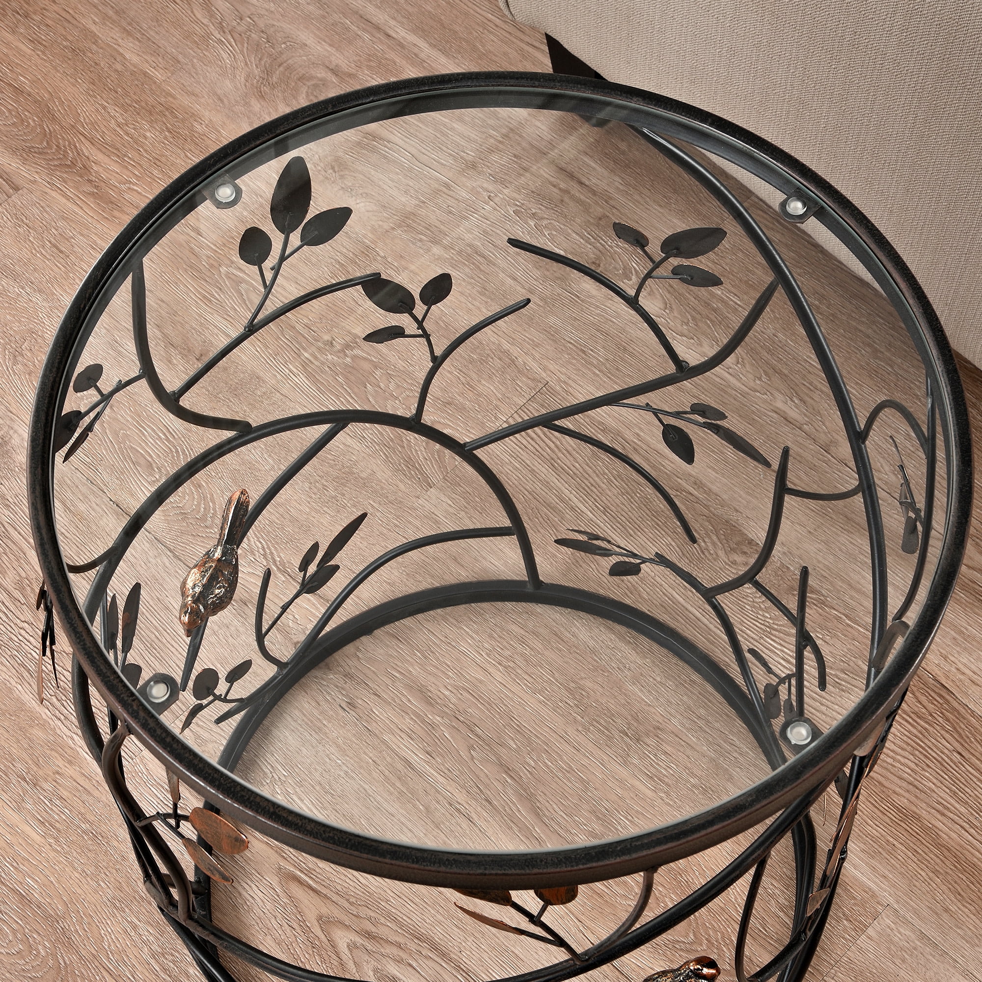 FirsTime & Co. Bronze Bird And Branches End Table, Modern, Antiqued, Round, Metal, 16.5 x 16.5 x 22 in