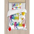 thumbnail image 3 of Birthday Duvet Cover Set Queen Size, Happy Birthday Words with Floral Swirled Details Stars Flying Balloons Art Print, Decorative 3 Piece Bedding Set with 2 Pillow Shams, Multicolor, by Ambesonne, 3 of 3