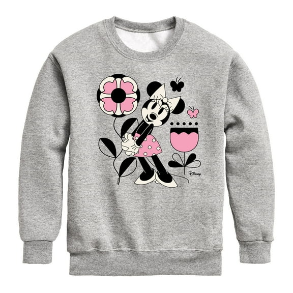 Disney - Minnie Mouse with Flowers & Butterflies - Youth Crewneck Fleece Sweatshirt