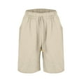 thumbnail image 4 of Women's Cotton Linen Elastic Waist Shorts with Drawstring and Side Pockets, Casual Solid Color Mid-Length Summer Shorts for Daily Wear, Lounge, and Outdoor Activities Khaki S, 4 of 8