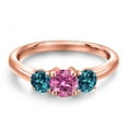 thumbnail image 3 of Gem Stone King 18K Rose Gold Plated Silver Pink Moissanite and London Blue Topaz Engagement Ring for Women | 1.16 Cttw | Round 5MM | Gemstone Birthstone | Size 7, 3 of 6