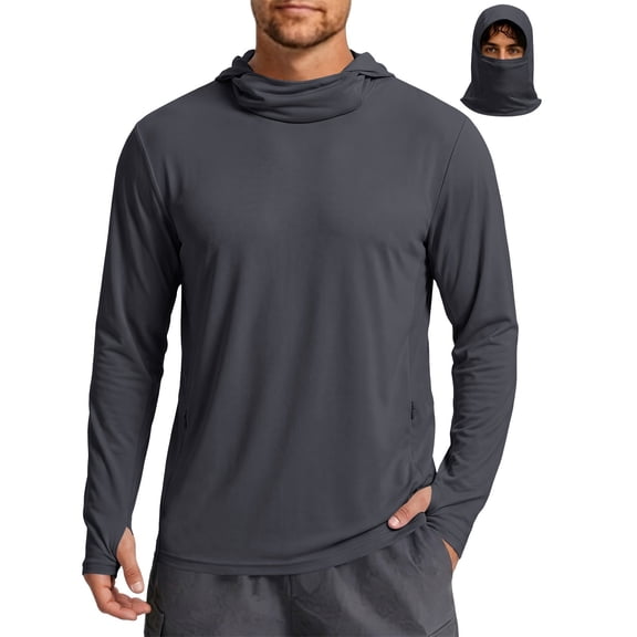 Mens UPF 50 Sun Protection Jacket Hooded Long Sleeve Lightweight Quick Dry Fashion Athletic Top with Pockets and Thumb Hole Dark Gray M