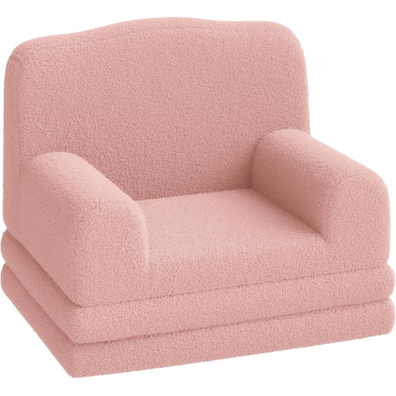 Kids Couch, 2-in-1 Convertible Teddy Fleece Fabric Toddler Sofa Chair, Soft Fold Out Couch Lounger for Kids, Comfy Children's Sofa Bed for Playroom, Nursery, Birthday Gift (Pink Crown)