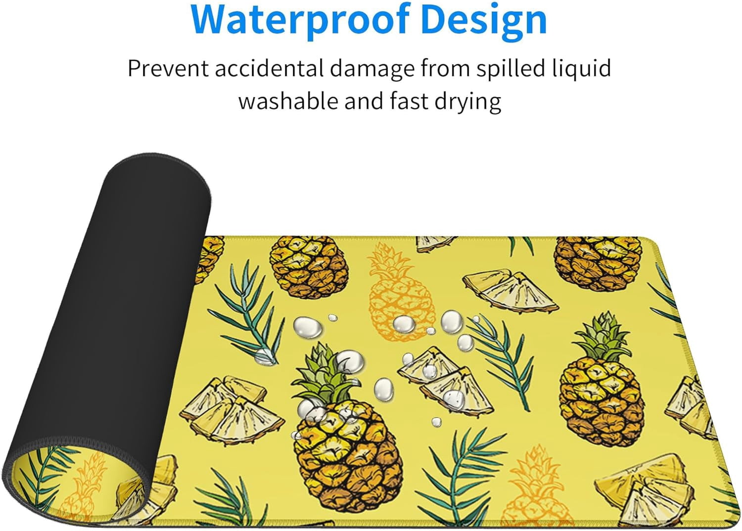 Pineapple Extended Mouse Pad 31.5x12 Inch Tropical Fruit Pattern Cartoon Leaf Design Backdrop Modern Yellow Green Polyester Rubber Waterproof Decor Library Office Mousepad